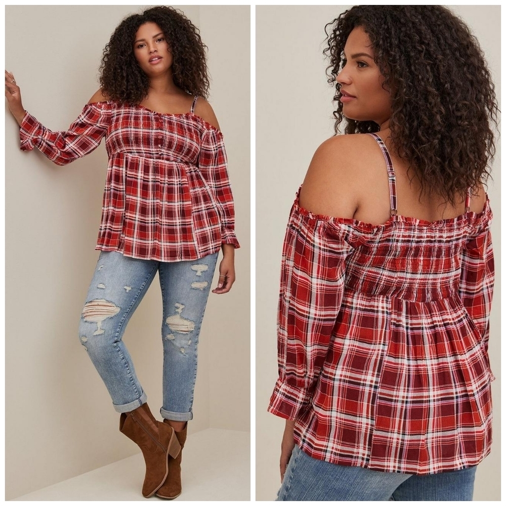 Torrid gauzy plaid baby doll top 5X